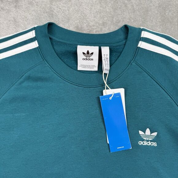 Adidas Sweatshirt Mens Large Teal Crew Neck Long Sleeve 3 Stripe - Picture 3 of 5